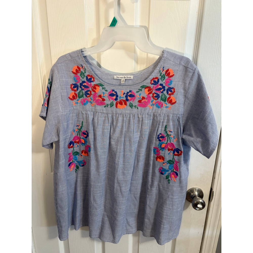 Embroidered Floral Peasant Blouse | Short Sleeve Boho Top - Picture 7 of 14